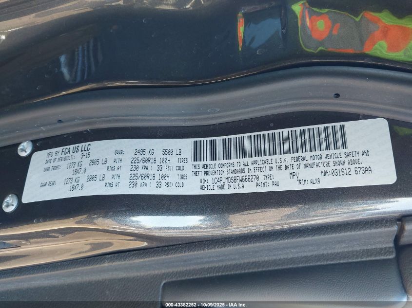 2015 Jeep Cherokee Limited VIN: 1C4PJMDS8FW688270 Lot: 43382252