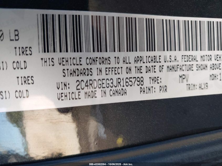 2018 Dodge Grand Caravan Gt VIN: 2C4RDGEG3JR165798 Lot: 43382284