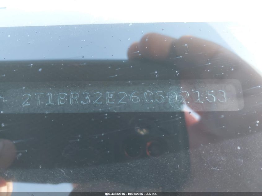 2006 Toyota Corolla Ce VIN: 2T1BR32E26C592153 Lot: 43382316