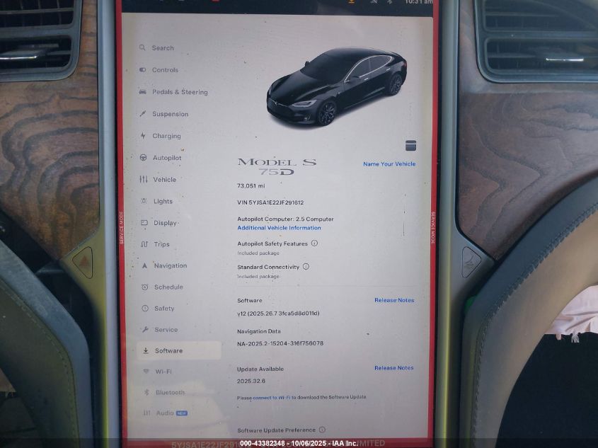 2018 Tesla Model S 100D/75D/P100D VIN: 5YJSA1E22JF291612 Lot: 43382348