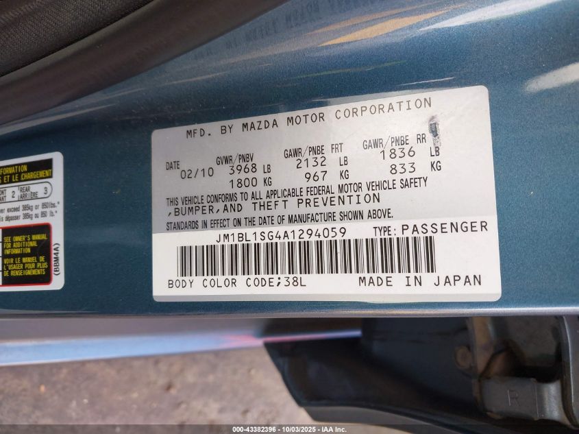 2010 Mazda Mazda3 I Touring VIN: JM1BL1SG4A1294059 Lot: 43382396