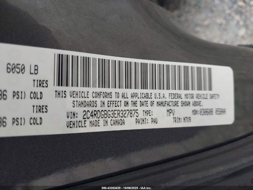 2014 Dodge Grand Caravan Se 30Th Anniversary VIN: 2C4RDGBG3ER327875 Lot: 43382429