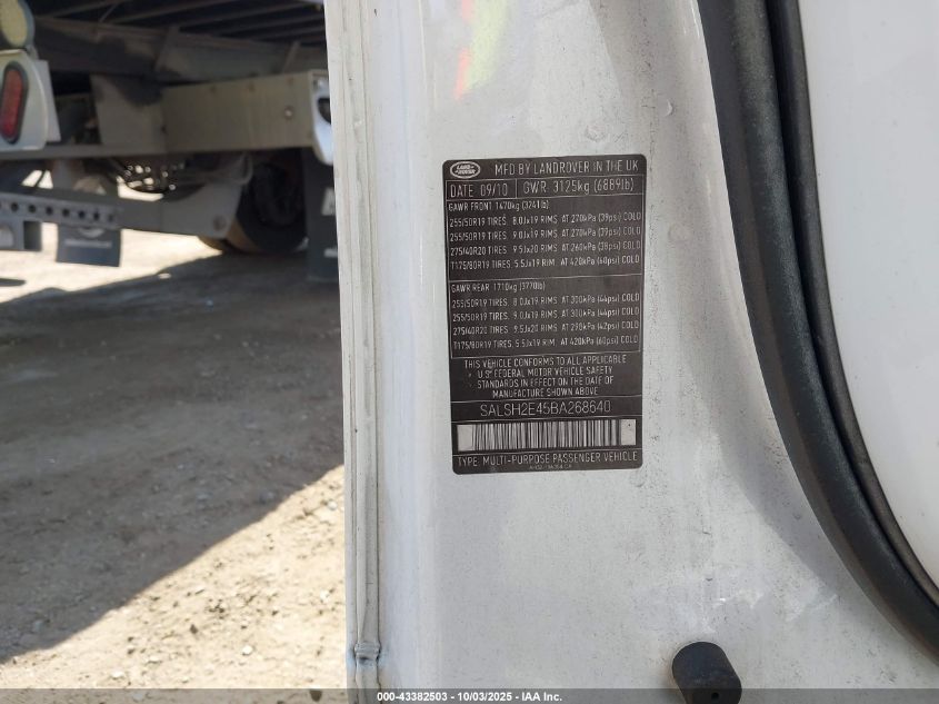 2011 Land Rover Range Rover Sport Supercharged VIN: SALSH2E45BA268640 Lot: 43382503