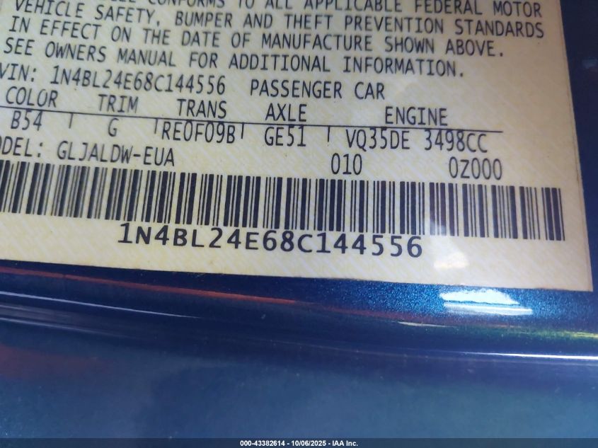 2008 Nissan Altima 3.5 Se VIN: 1N4BL24E68C144556 Lot: 43382614