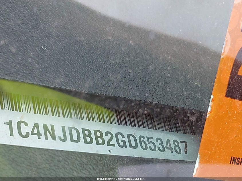 2016 Jeep Compass Sport VIN: 1C4NJDBB2GD653487 Lot: 43382619