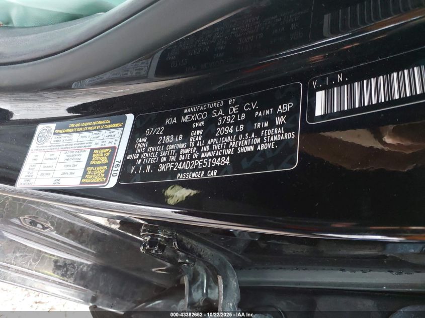 2023 Kia Forte Lxs VIN: 3KPF24AD2PE519484 Lot: 43382652