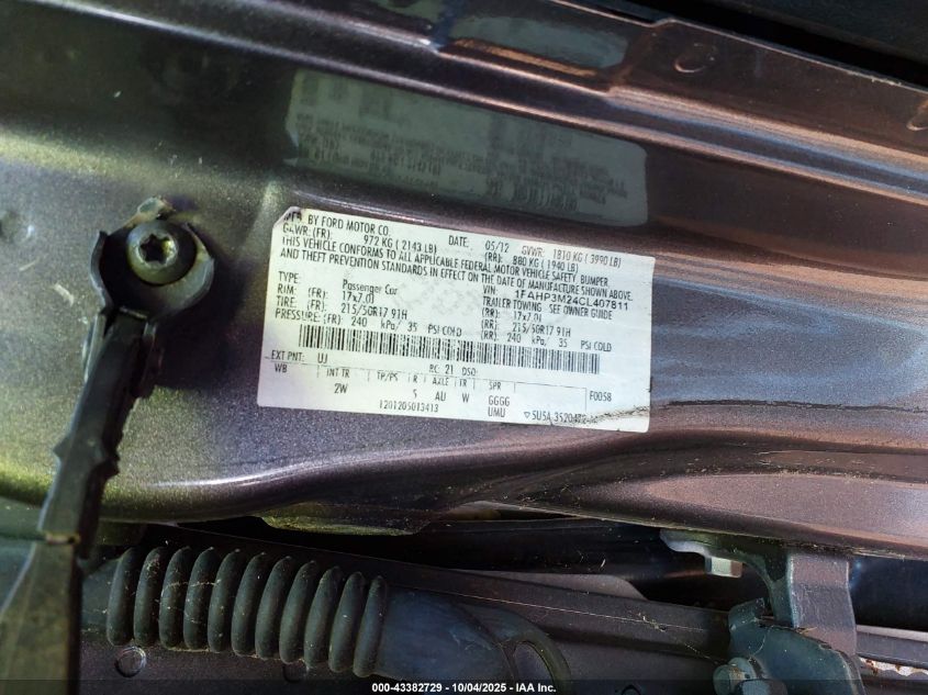 2012 Ford Focus Sel VIN: 1FAHP3M24CL407811 Lot: 43382729