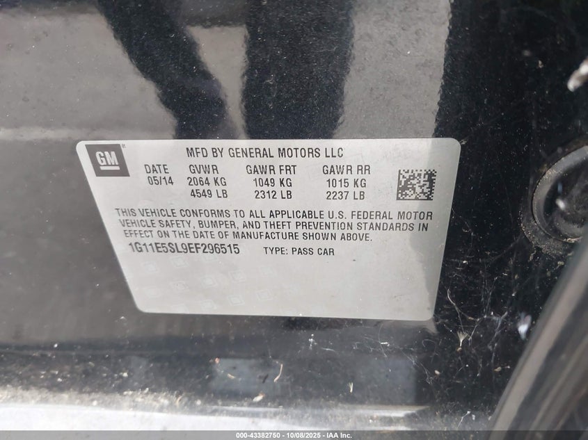 2014 Chevrolet Malibu 2Lt VIN: 1G11E5SL9EF296515 Lot: 43382750