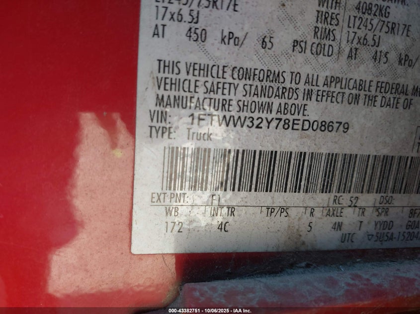 2008 Ford F-350 King Ranch/Lariat/Xl/Xlt VIN: 1FTWW32Y78ED08679 Lot: 43382751