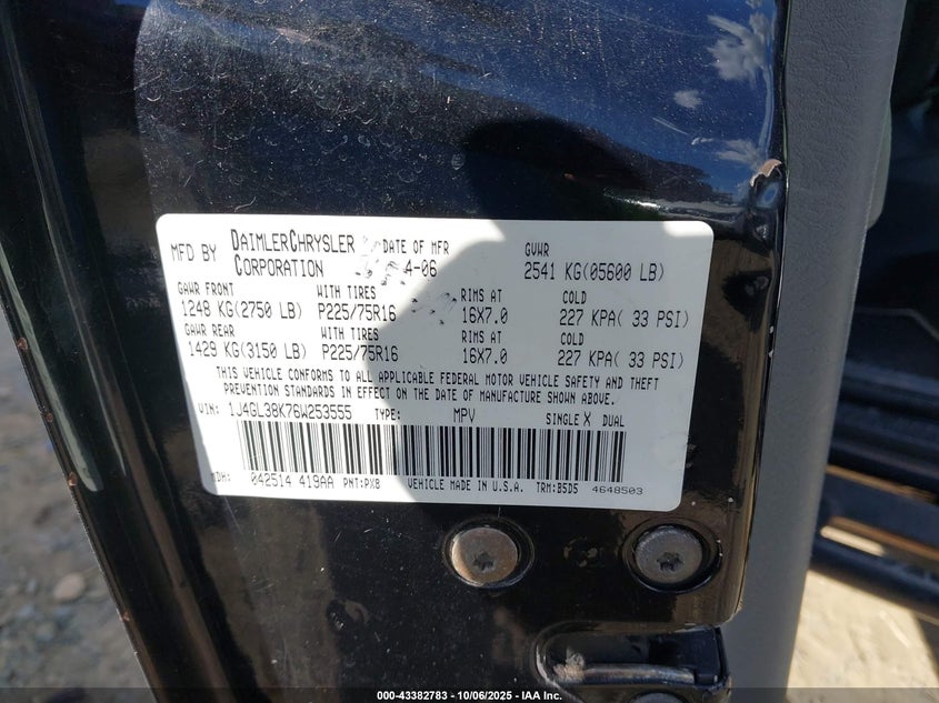 2006 Jeep Liberty Renegade VIN: 1J4GL38K76W253555 Lot: 43382783