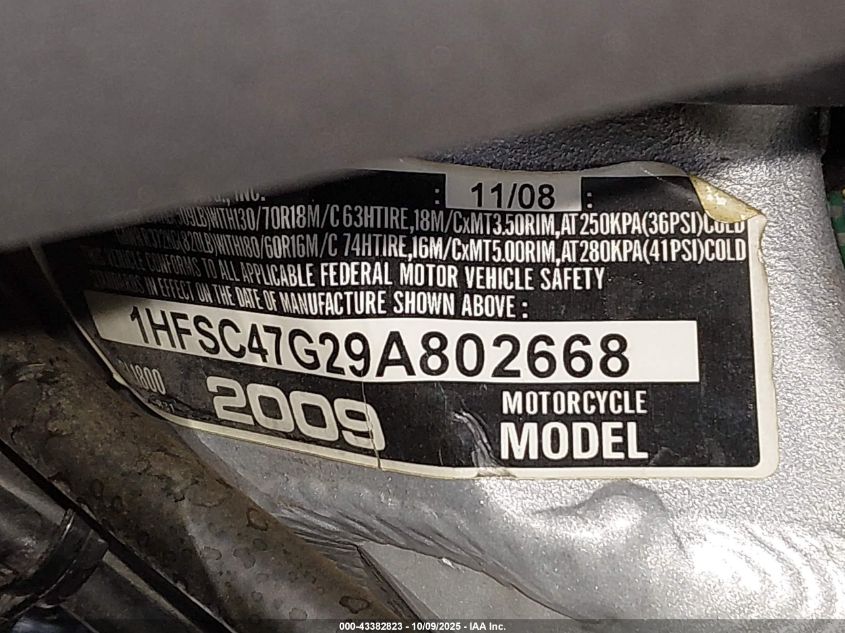 2009 Honda Gl1800 VIN: 1HFSC47G29A802668 Lot: 43382823