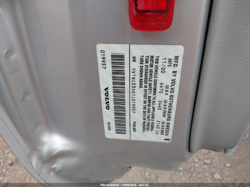 2001 Volvo C70 Ht VIN: YV1NC53D61J019957 Lot: 43382835