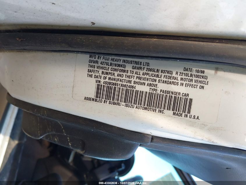 1999 Subaru Legacy 30Th Ann. Outback Ltd./Outback VIN: 4S3BG6851X6624064 Lot: 43382836
