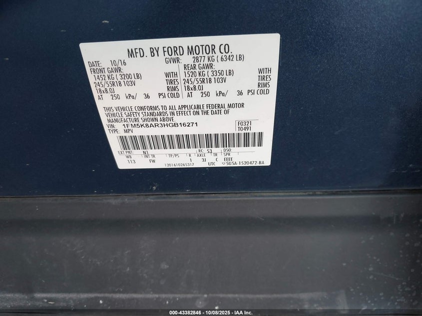 2017 FORD POLICE INTERCEPTOR 1FM5K8AR3HGB16271