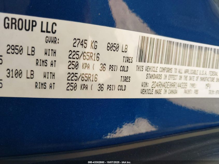 2010 Dodge Grand Caravan Se VIN: 2D4RN4DE0AR144339 Lot: 43382880