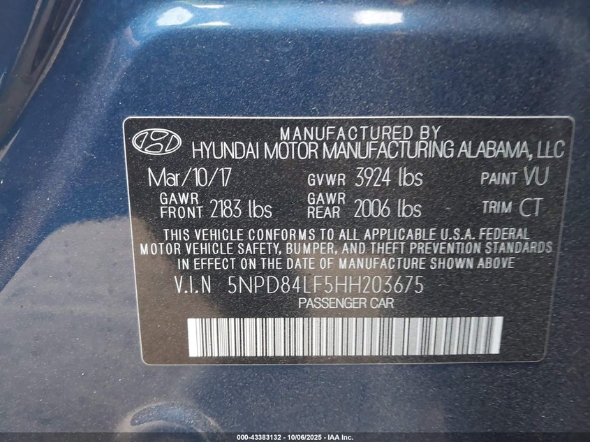 2017 HYUNDAI ELANTRA VALUE EDITION 5NPD84LF5HH203675