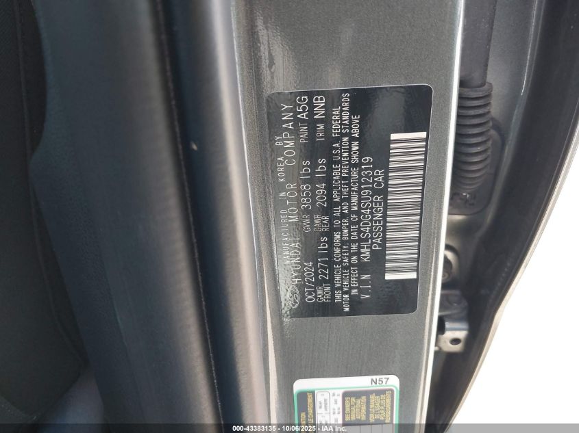 2025 Hyundai Elantra Sel Convenience VIN: KMHLS4DG4SU912319 Lot: 43383135