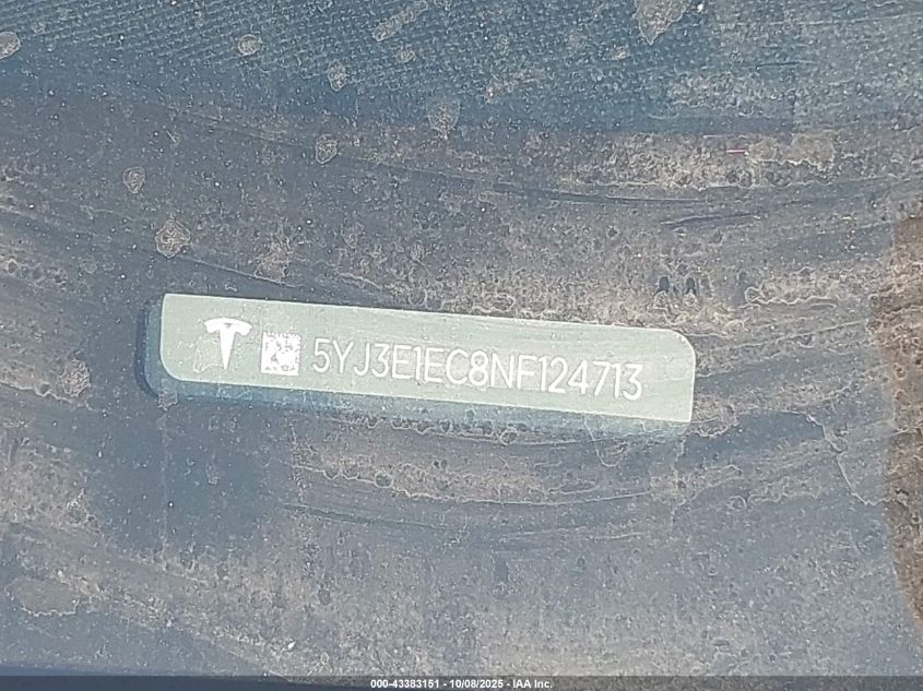 2022 Tesla Model 3 Performance Dual Motor All-Wheel Drive VIN: 5YJ3E1EC8NF124713 Lot: 43383151