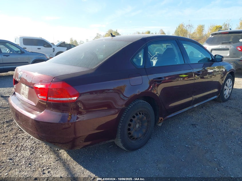 2013 VOLKSWAGEN PASSAT 2.5L S 1VWAP7A39DC095953