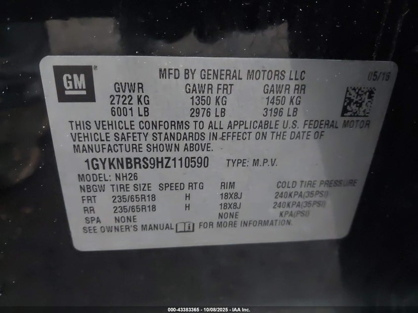 2017 CADILLAC XT5 LUXURY - 1GYKNBRS9HZ110590