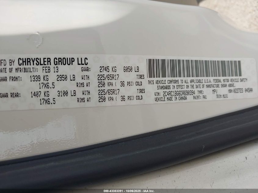 2013 Chrysler Town & Country Touring VIN: 2C4RC1BG6DR690394 Lot: 43383391