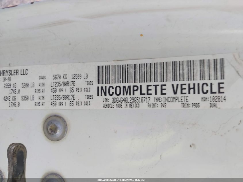 2009 Dodge Ram 3500 Hd Chassis St/Slt VIN: 3D6WG46L29G516717 Lot: 43383420