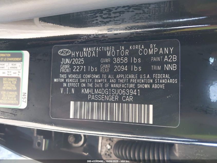 2025 Hyundai Elantra Sel Sport VIN: KMHLM4DG1SU063941 Lot: 43383493