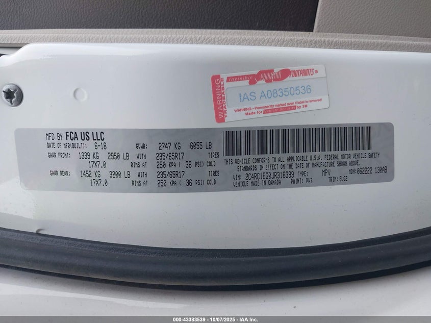 2018 Chrysler Pacifica Touring L Plus VIN: 2C4RC1EG0JR316399 Lot: 43383539