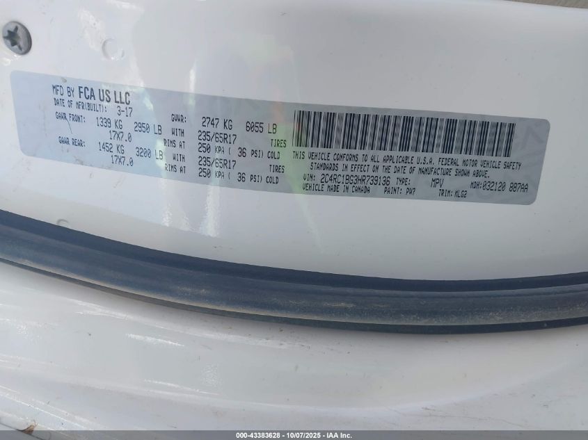 2017 Chrysler Pacifica Touring-L VIN: 2C4RC1BG3HR739136 Lot: 43383628