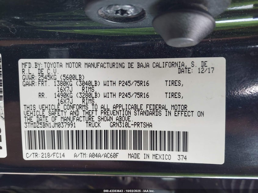 3TMDZ5BN1JM037991 2018 TOYOTA TACOMA photo no. 9