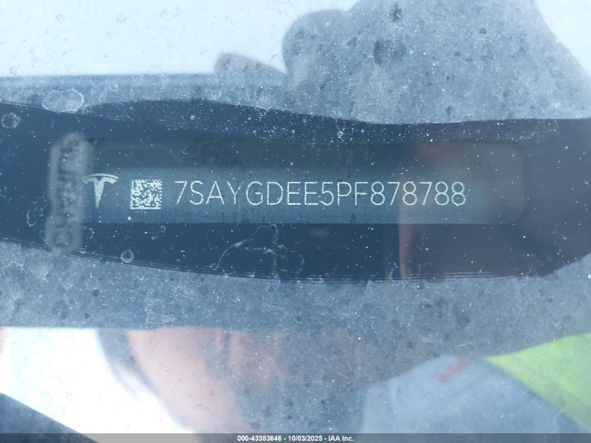 2023 Tesla Model Y Awd/Long Range Dual Motor All-Wheel Drive VIN: 7SAYGDEE5PF878788 Lot: 43383646