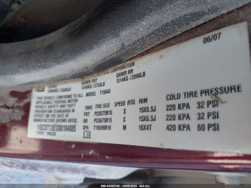 2008 Chevrolet Colorado Lt VIN: 1GCDT13EX88104885 Lot: 43383745