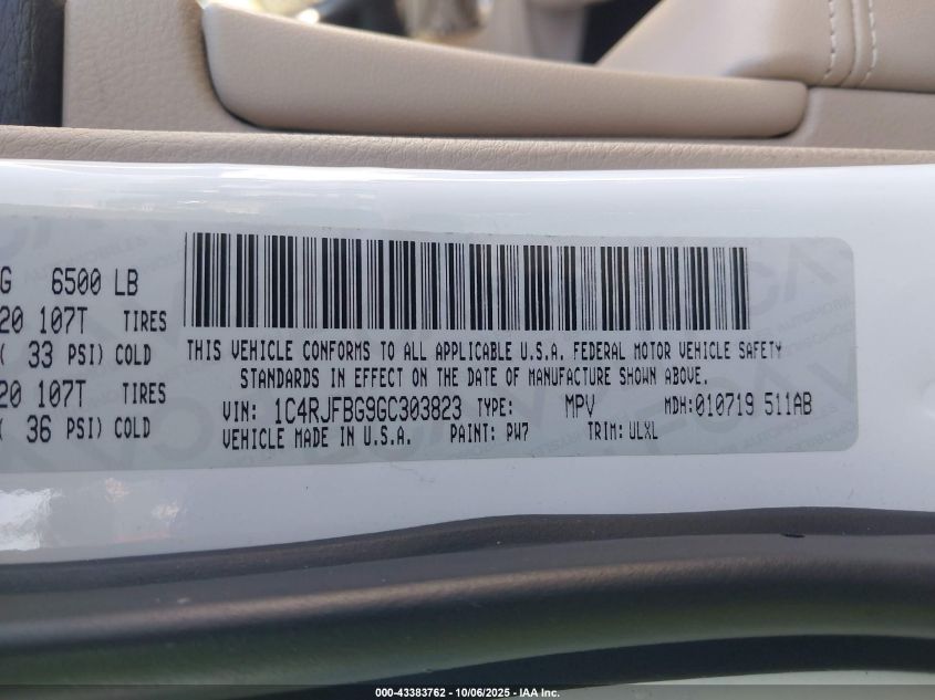 2016 Jeep Grand Cherokee Limited VIN: 1C4RJFBG9GC303823 Lot: 43383762