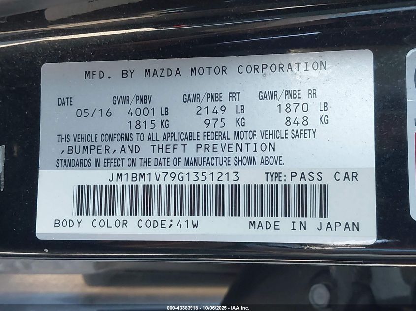 2016 Mazda Mazda3 I Touring VIN: JM1BM1V79G1351213 Lot: 43383918