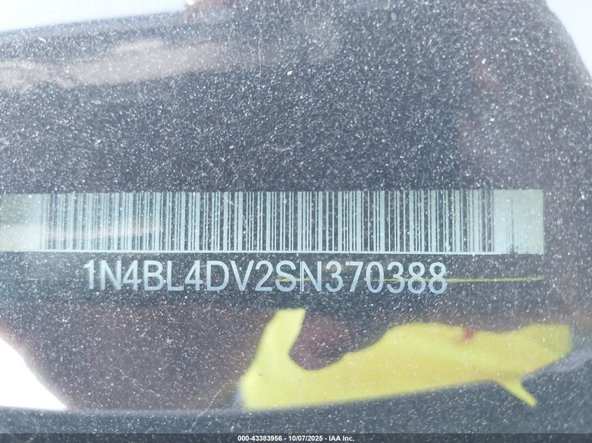 2025 Nissan Altima Sv Fwd VIN: 1N4BL4DV2SN370388 Lot: 43383956