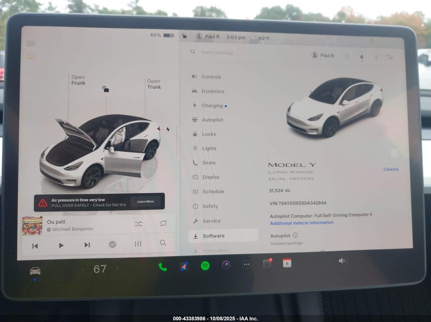 2025 Tesla Model Y Long Range Dual Motor All-Wheel Drive VIN: 7SAYGDEE8SA342844 Lot: 43383986
