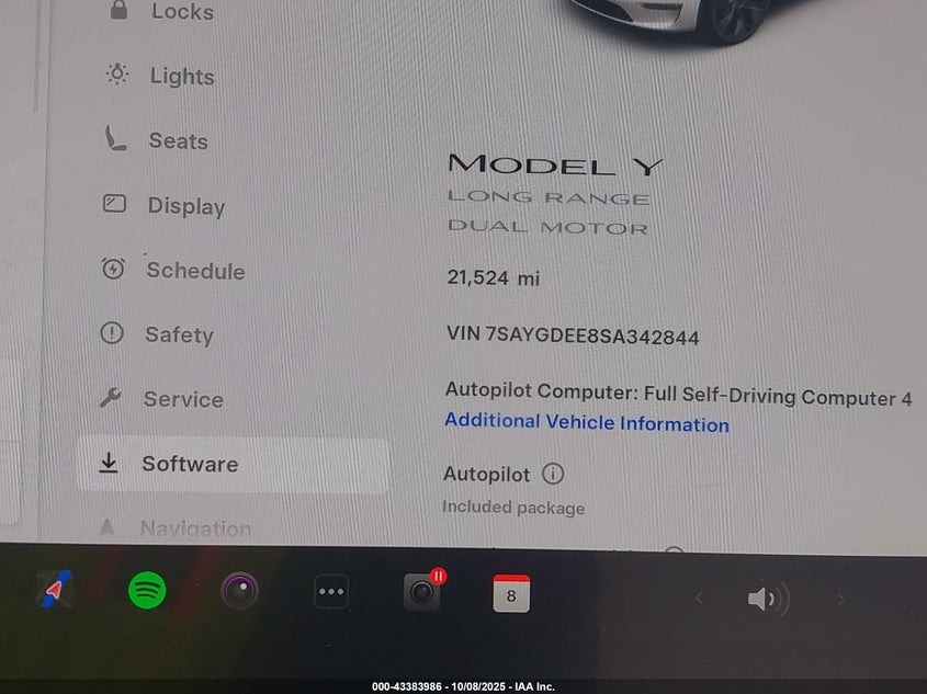 2025 Tesla Model Y Long Range Dual Motor All-Wheel Drive VIN: 7SAYGDEE8SA342844 Lot: 43383986