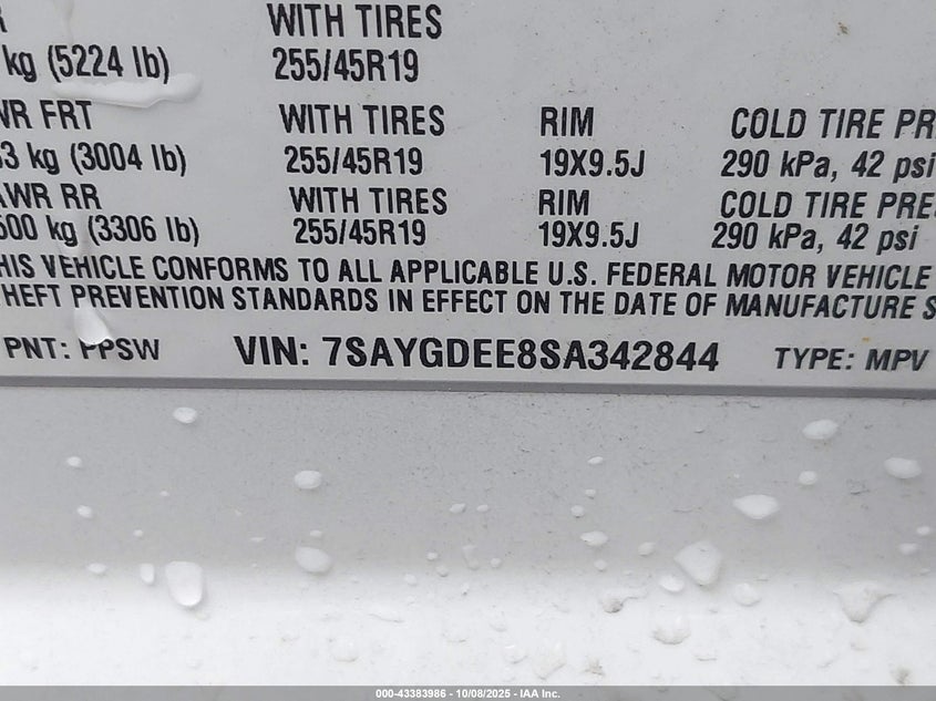 2025 Tesla Model Y Long Range Dual Motor All-Wheel Drive VIN: 7SAYGDEE8SA342844 Lot: 43383986