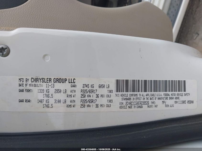 2014 Chrysler Town & Country Touring-L 30Th Anniversary VIN: 2C4RC1CG0ER239526 Lot: 43384005