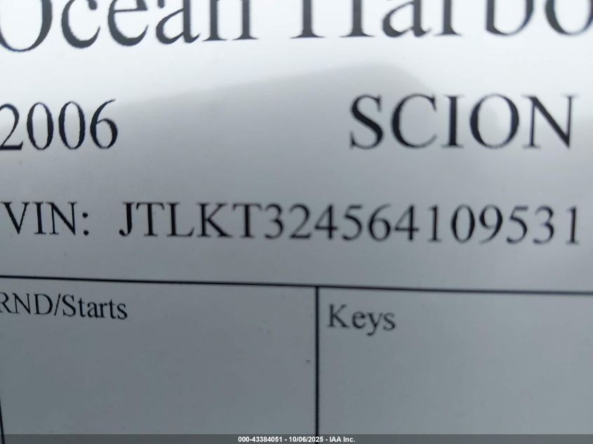 2006 Scion Xb VIN: JTLKT324564109531 Lot: 43384051
