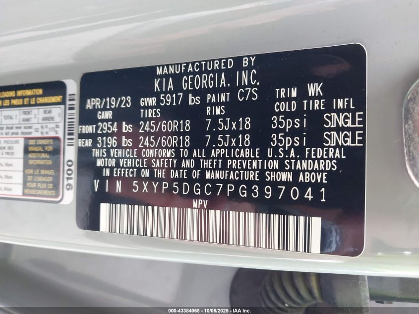 2023 Kia Telluride Sx X-Pro VIN: 5XYP5DGC7PG397041 Lot: 43384068