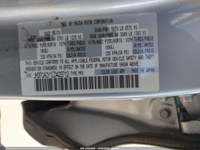 2020 MAZDA CX-9 TOURING JM3TCACY1L0423712