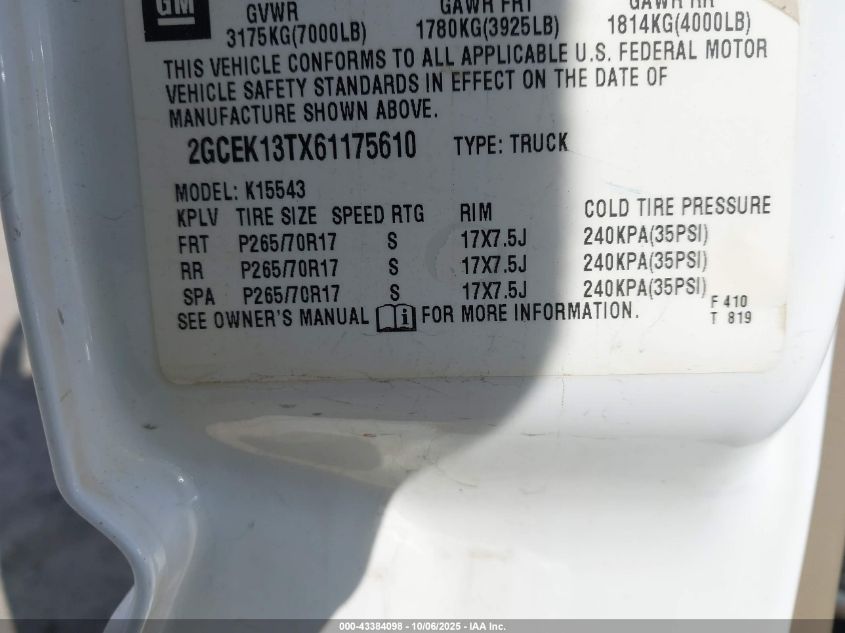 2006 Chevrolet Silverado 1500 Lt3 VIN: 2GCEK13TX61175610 Lot: 43384098