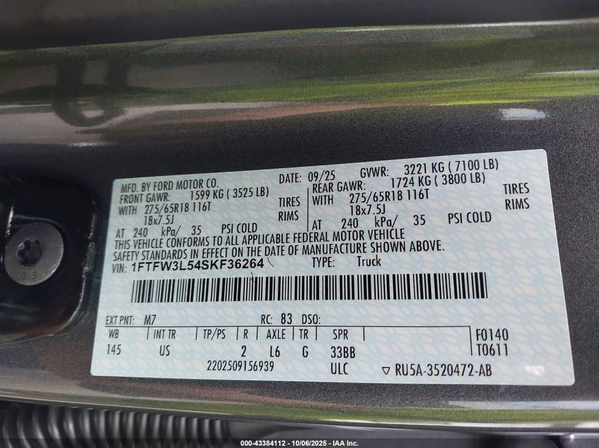 1FTFW3L54SKF36264 2025 FORD F-150 photo no. 5