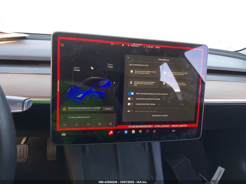 2021 Tesla Model 3 Standard Range Plus Rear-Wheel Drive VIN: 5YJ3E1EA3MF867857 Lot: 43384238