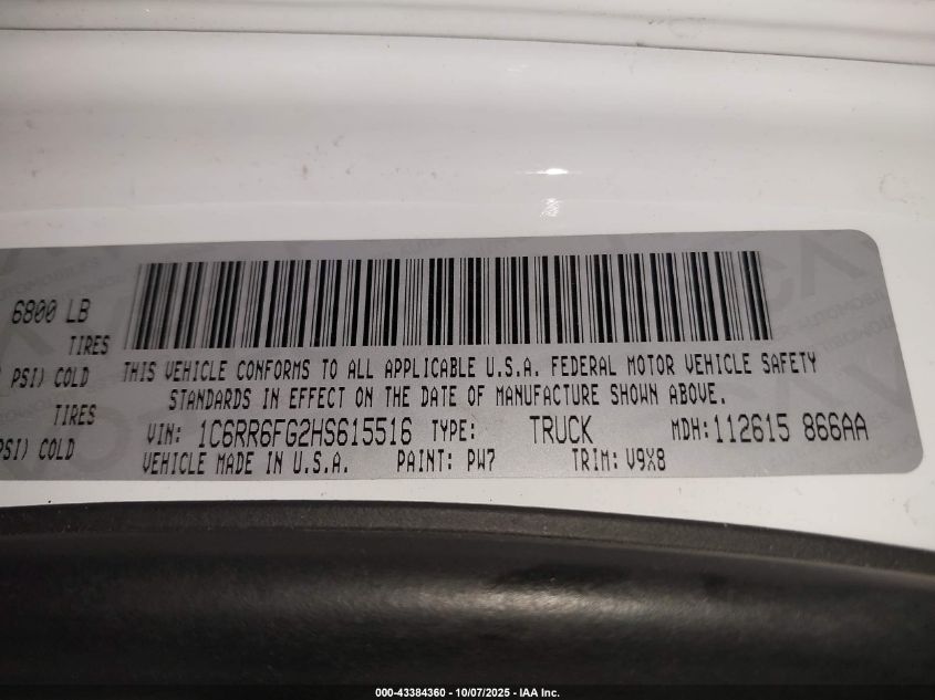 2017 Ram 1500 Express 4X2 6'4 Box VIN: 1C6RR6FG2HS615516 Lot: 43384360