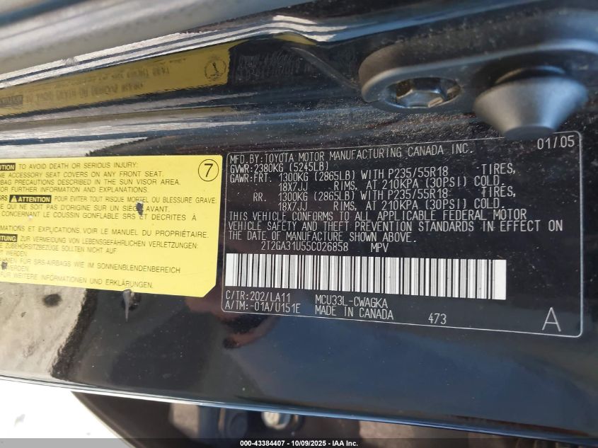 2005 Lexus Rx 330 VIN: 2T2GA31U55C026858 Lot: 43384407