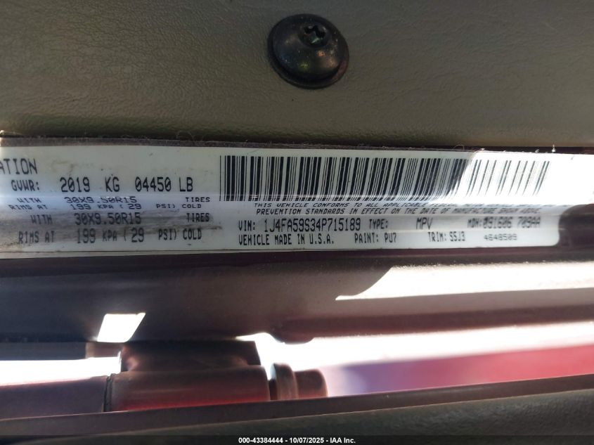 2004 Jeep Wrangler Sahara VIN: 1J4FA59S34P715189 Lot: 43384444