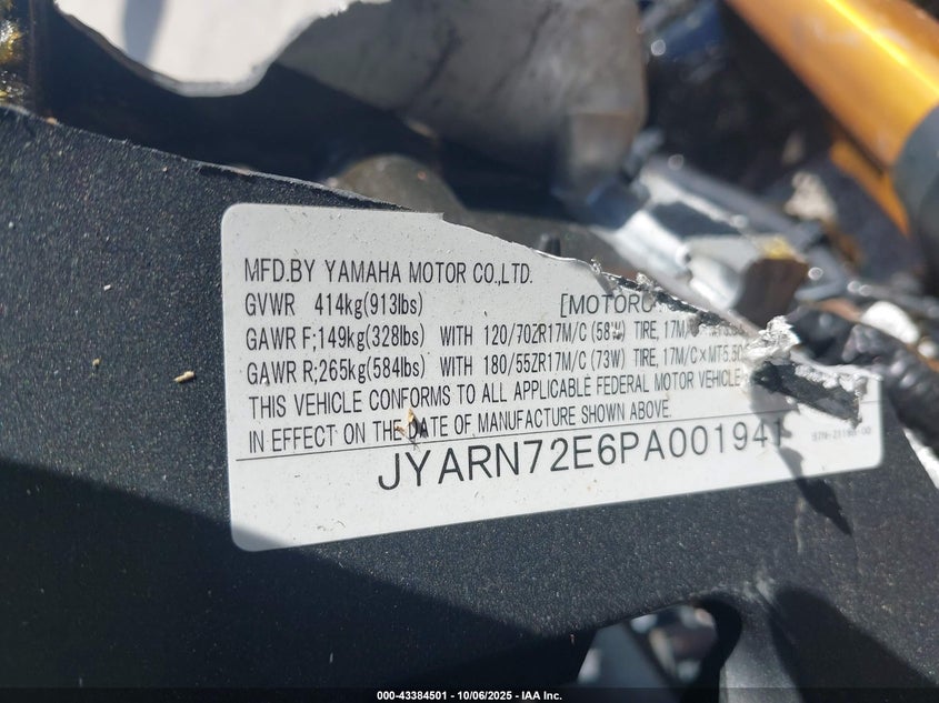 2023 Yamaha Mt09 D VIN: JYARN72E6PA001941 Lot: 43384501
