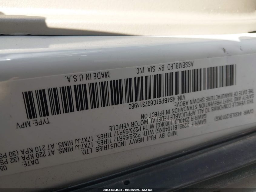 2009 Subaru Outback 2.5I VIN: 4S4BP61C697314980 Lot: 43384533